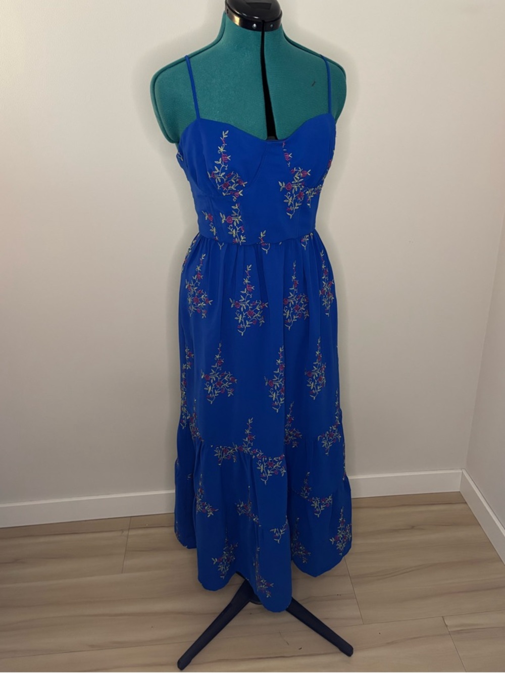 Betsey Johnson Royal Blue Embroidered Floral Corset Dress - Size 12 - NWOT